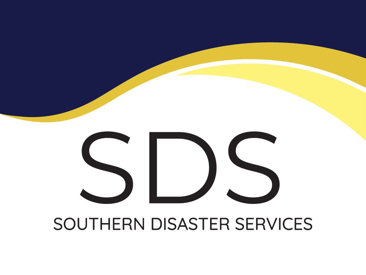 Logo for Southern Disaster Services with blue and yellow wave design.